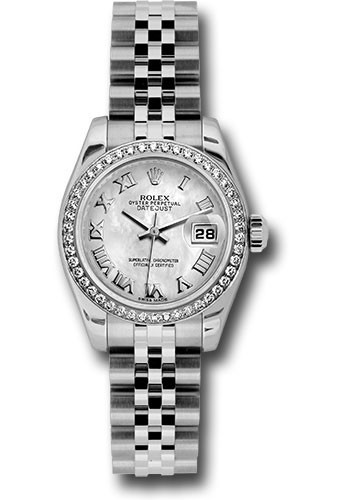 Datejust 26mm in Steel and White Gold with Diamond Bezel on Steel Oyster Bracelet with White MOP Roman Dial
