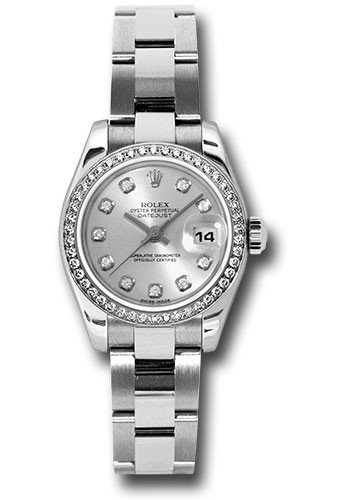 Datejust 26mm in Steel and White Gold with Diamond Bezel on Steel Oyster Bracelet with Silver Diamond Dial