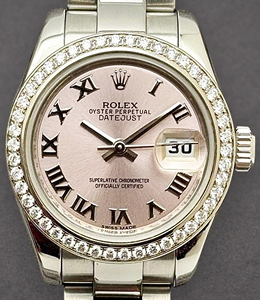 Datejust 26mm in Steel and White Gold with Diamond Bezel on Steel Oyster Bracelet with Pink Roman Dial