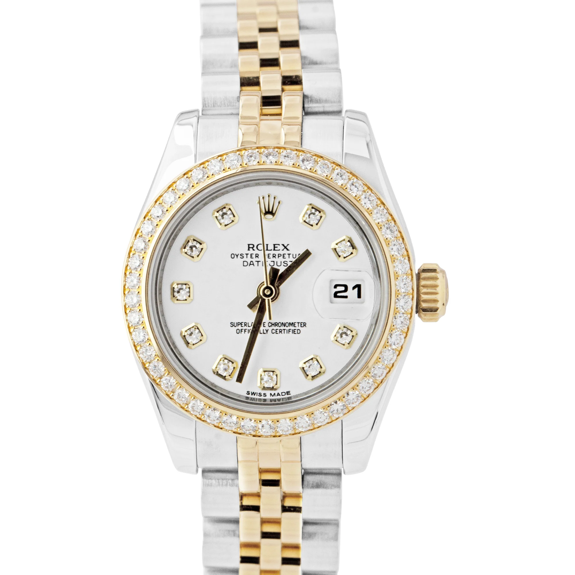 Ladies 2-Tone Datejust in Steel with Yellow Gold Diamond Bezel on Steel and Yellow Gold Jubilee Bracelet with White Diamond  Dial
