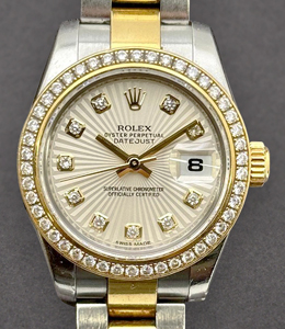 2-Tone Ladies Datejust 26mm with Diamond Bezel on Oystere Bracelet with Ivory Sunbeam Diamond  Dial