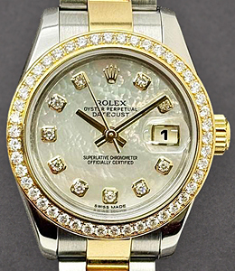 2-Tone Ladies Datejust 26mm with Diamond Bezel on Oystere Bracelet with White MOP Diamond Dial