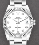 Datejust 36mm in Steel with Fluted Bezel on Bracelet with White Diamond Dial