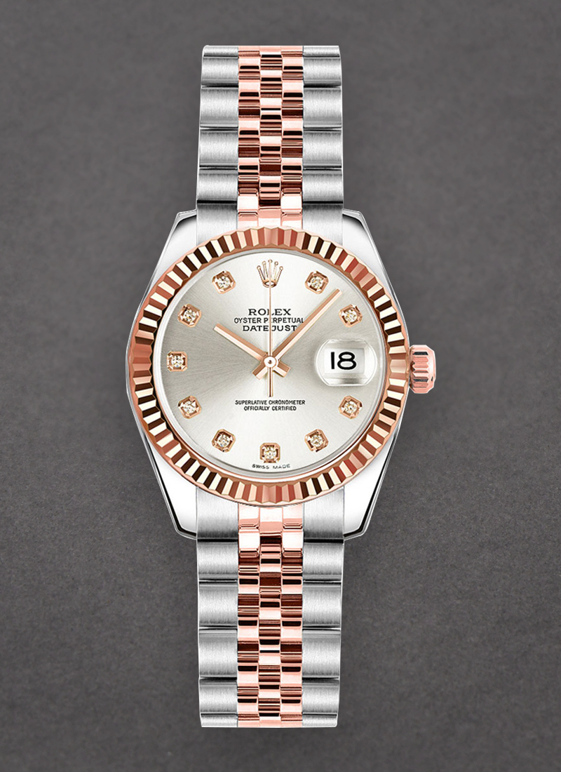 Pre-Owned Rolex DateJust 26mm in Steel with Rose Gold Fluted Bezel