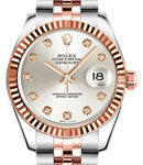 DateJust 26mm in Steel with Rose Gold Fluted Bezel on Bracelet with Silver Diamond Dial