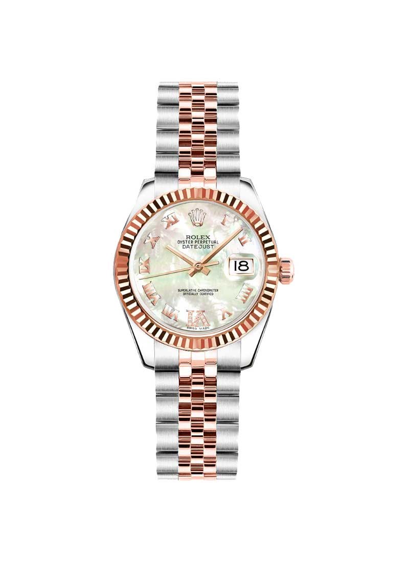 DateJust 26mm in Steel with Rose Gold Fluted Bezel on 2-Tone Jubilee Bracelet with MOP Roman Dial