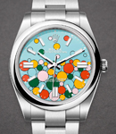 Oyster Perpetual 41mm in Steel with Domed Bezel on Oyster Bracelet with Turquoise Blue Celebration Motif Dial