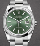 Datejust 36mm in Steel with Domed Bezel on Oyster Bracelet with Green Index Dial