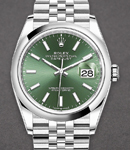 Datejust 36mm in Steel with Domed Bezel on Jubilee Bracelet with Green Index Dial