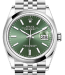 Datejust 36mm in Steel with Domed Bezel on Jubilee Bracelet with Green Index Dial