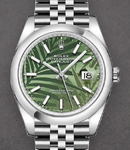 Datejust 36mm in Steel with Domed Bezel on Jubilee Bracelet with Green Palm Motif Index  Dial