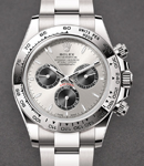 Daytona 40mm in White Gold on Oyster Bracelet with Silver Dial - Black Subdials