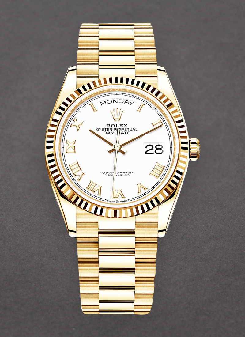 Pre-Owned Rolex President 36mm in Yellow Gold with Fluted Bezel