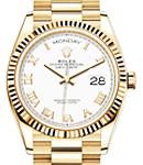President 36mm in Yellow Gold with Fluted Bezel on President Bracelet with White Roman Dial
