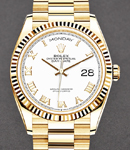 President 36mm in Yellow Gold with Fluted Bezel on President Bracelet with White Roman Dial