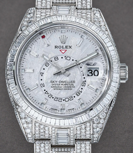 Sky Dweller Oyster 42mm in White Gold with Diamond Bezel on Oyster Bracelet with Meteotite Dial