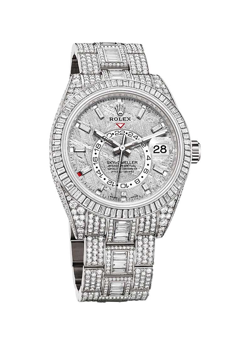 Sky Dweller Oyster 42mm in White Gold with Diamond Bezel on Oyster Bracelet with Meteotite Dial