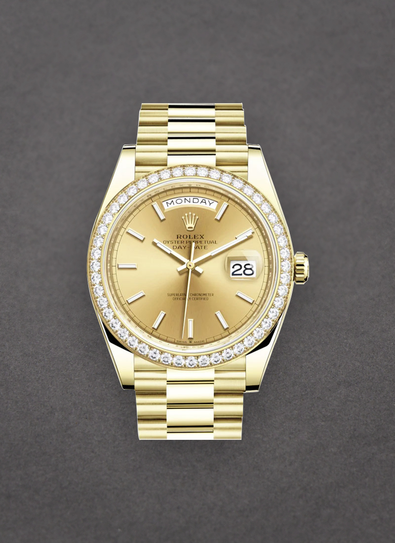 Pre-Owned Rolex President 40mm Day Date in Yellow Gold with Diamond Bezel