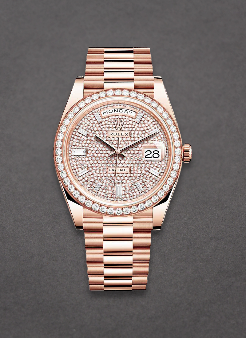 Pre-Owned Rolex 40mm President Day Date in Rose Gold with Diamond Bezel