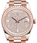 40mm President Day Date in Rose Gold with Diamond Bezel on President Bracelet with Pave Diamond Dial