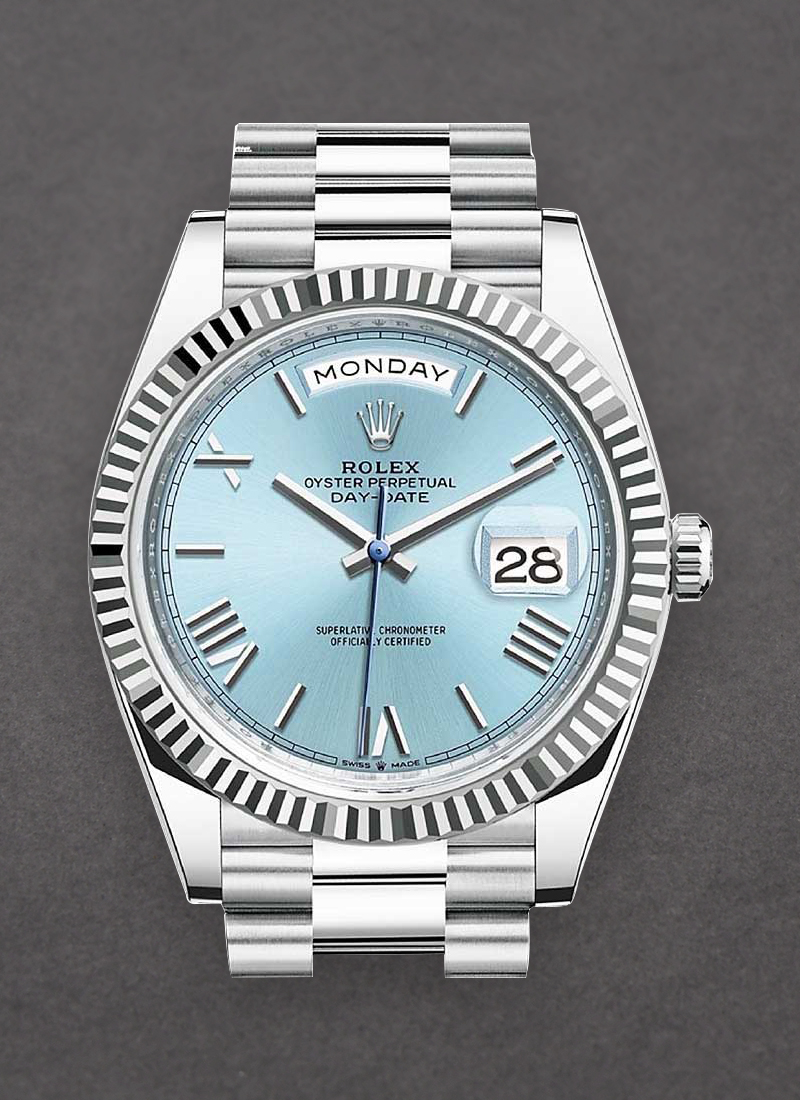 Pre-Owned Rolex Day-Date Platinum President with Fluted Bezel