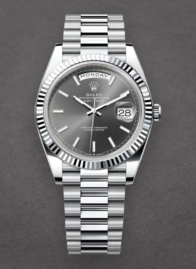 Pre-Owned Rolex Day-Date Platinum President with Fluted Bezel