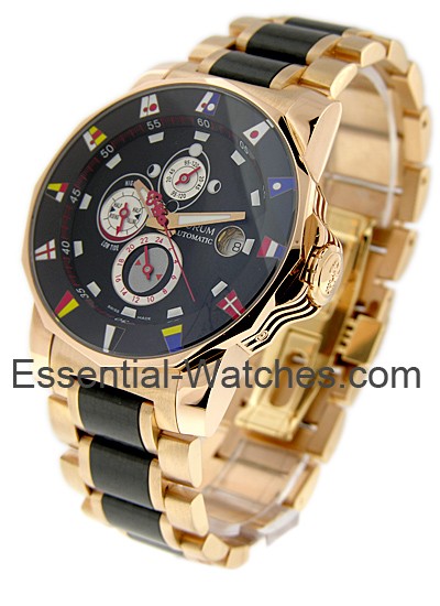 Men s Admiral Cup Tides 44 in Rose Gold on Rubber and Rose Gold Bracelet with Black Dial 60223.015708