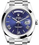 Day Date 40mm President in Platinum with Smooth Bezel on President Bracelet with Blue Roman Dial