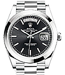 Day Date 40mm President in Platinum with Smooth Bezel on President Bracelet with Black Index Dial