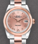 Lady Datejust in Steel with Rose Gold Smooth Bezel on Oyster Bracelet with Pink Roman Dial