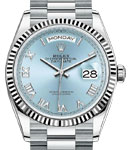 Day-Date President  36mm in Platinum with Fluted Bezel on President Bracelet with Glacier Blue Roman Dial