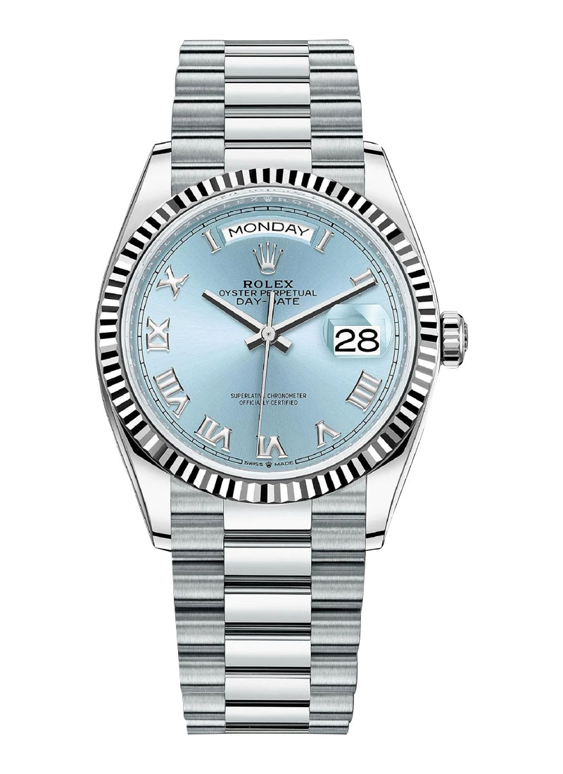 Pre-Owned Rolex Day-Date President  36mm in Platinum with Fluted Bezel