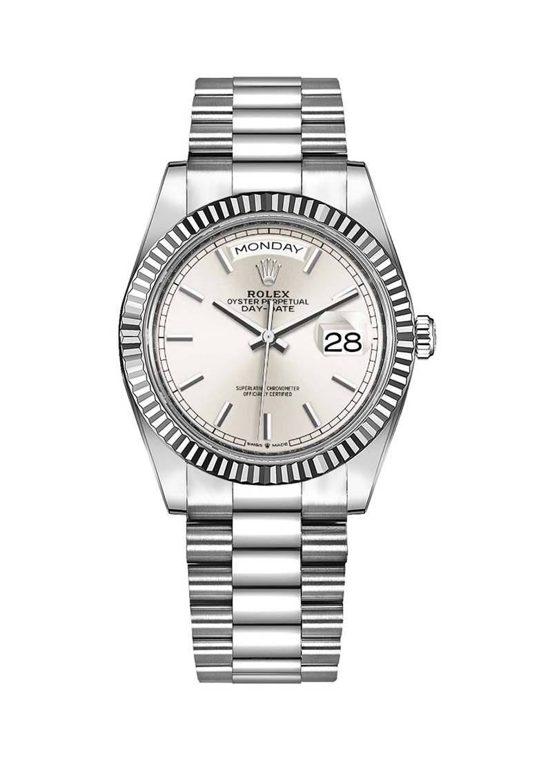 Pre-Owned Rolex Day-Date President  36mm in Platinum with Fluted Bezel