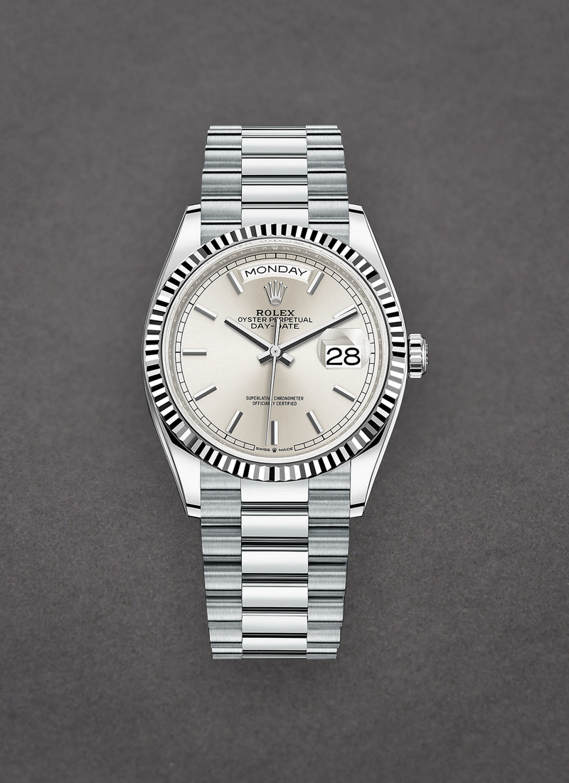 Pre-Owned Rolex Day-Date President  36mm in Platinum with Fluted Bezel