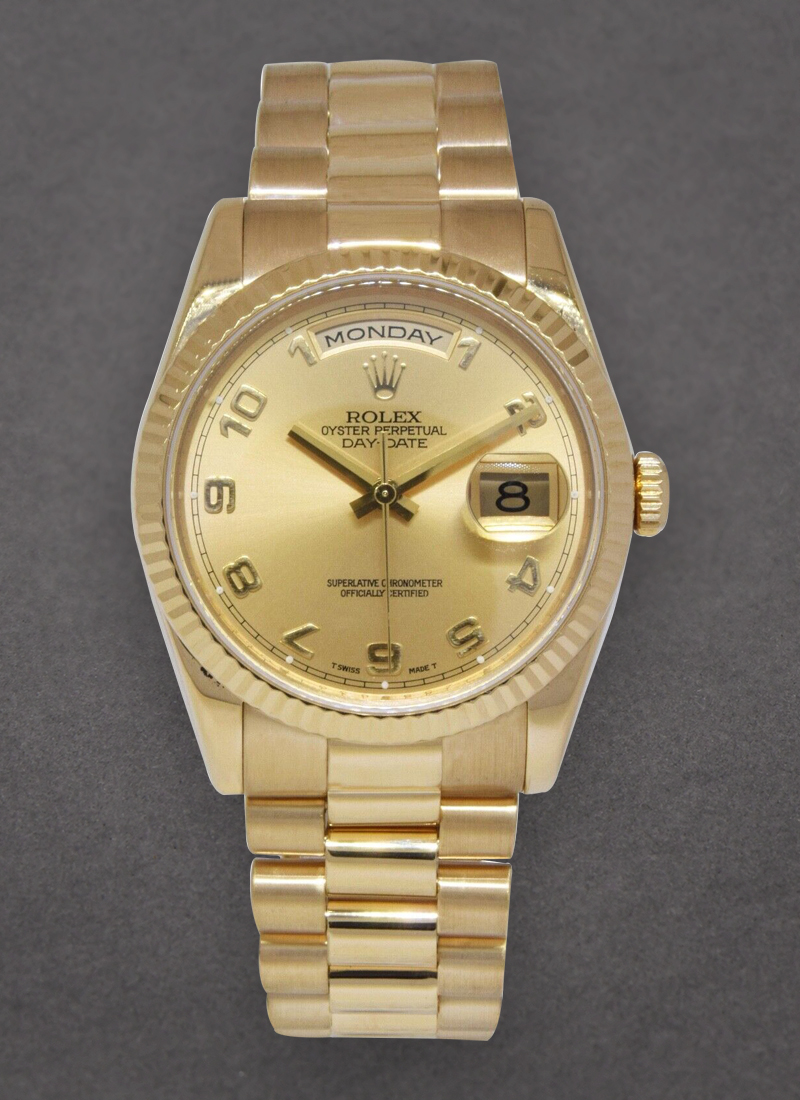 Pre-Owned Rolex President DayDate 36mm in Yellow Gold with Fluted Bezel