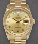 President DayDate 36mm in Yellow Gold with Fluted Bezel on Oyster Bracelet with Champagne Arabic Dial