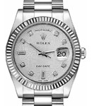 President Day Date 36mm in White Gold with Fluted Bezel on President Bracelet with Silver Jubilee Diamond Dial