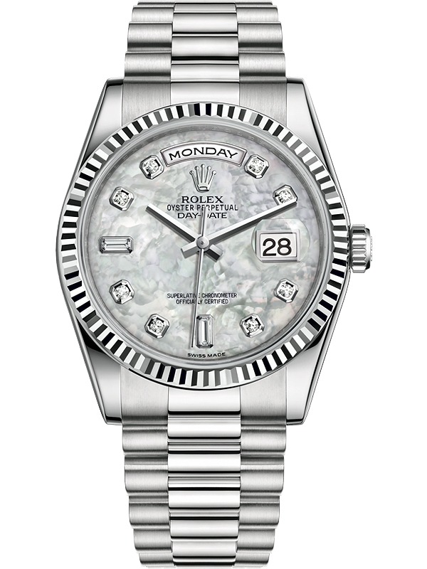 Pre-Owned Rolex President Day Date 36mm in White Gold with Fluted Bezel