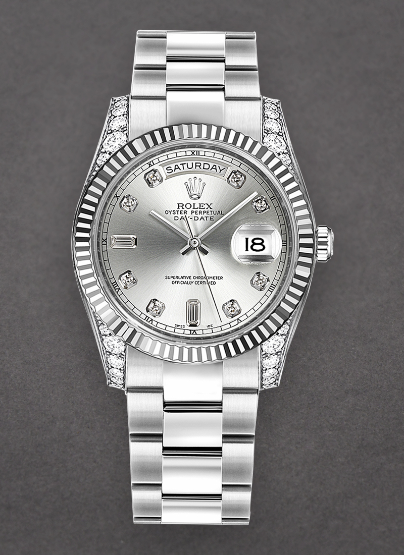 Pre-Owned Rolex Day Date President 36mm in White Gold with Smooth Bezel and Diamond Lugs