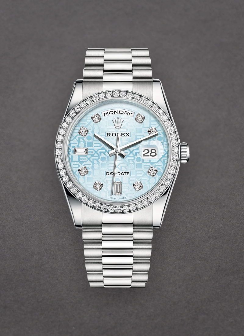 Pre-Owned Rolex President Day Date 36mm in Platinum with Diamond Bezel