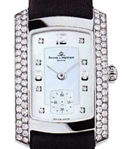 Hampton Milleis in White Gold with Diamond Bezel on Black Satin Strap with MOP Diamond Dial