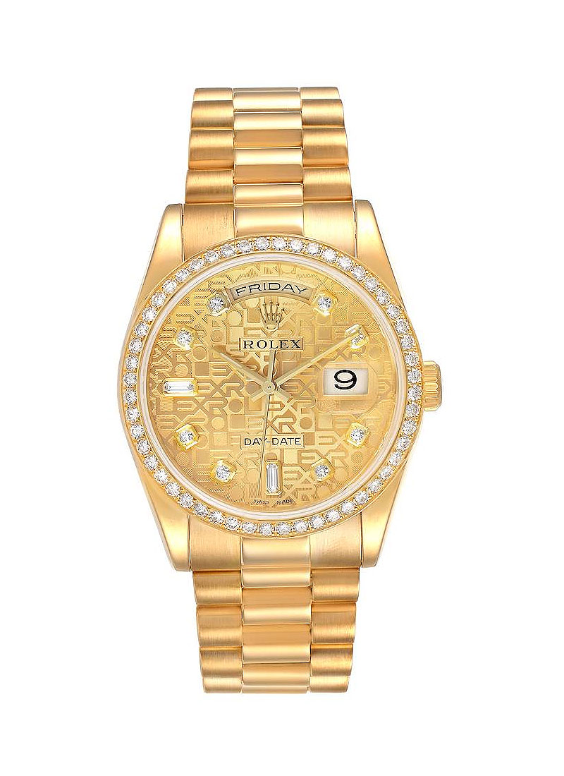 Pre-Owned Rolex Day-Date President 36mm in Yellow Gold with Diamond Bezel