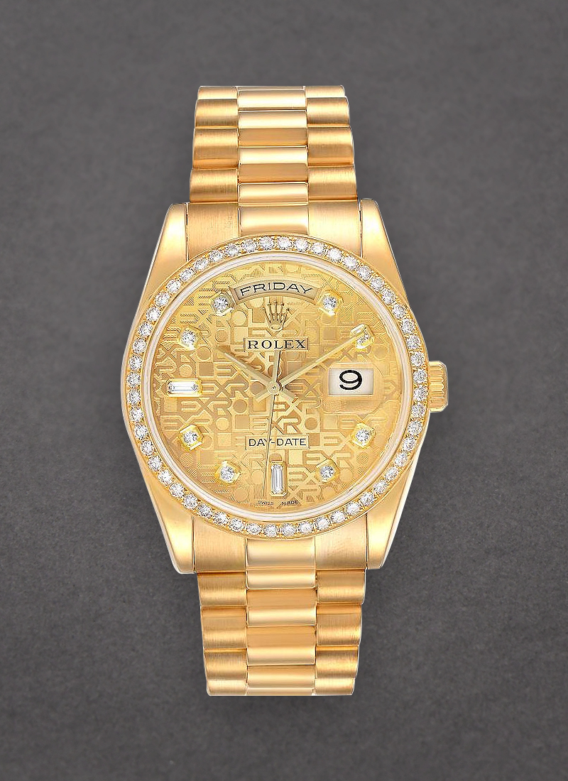 Pre-Owned Rolex Day-Date President 36mm in Yellow Gold with Diamond Bezel