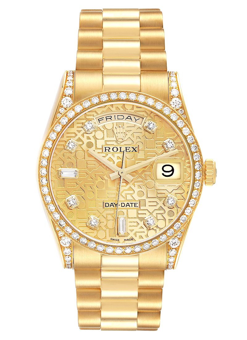 Pre-Owned Rolex Day-Date 36mm President in Yellow Gold with Diamond Bezel and Lugs