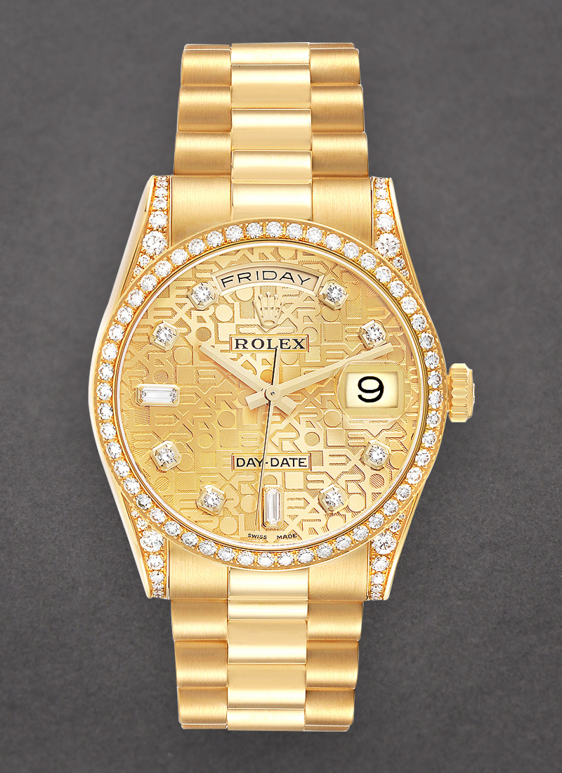 Pre-Owned Rolex Day-Date 36mm President in Yellow Gold with Diamond Bezel and Lugs