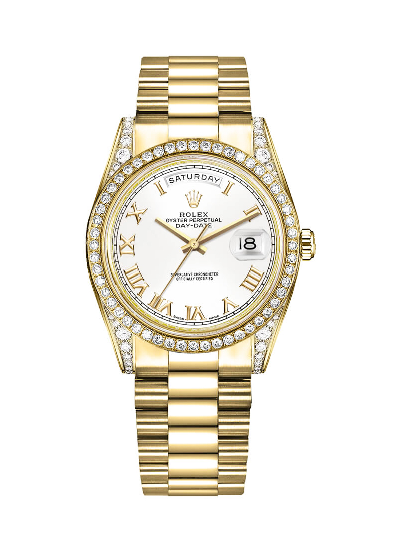 Pre-Owned Rolex Day-Date 36mm President in Yellow Gold with Diamond Bezel and Lugs