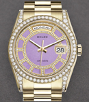 Day-Date 36mm President in Yellow Gold with Diamond Bezel and Lugs on President Bracelet with Lavender Jade Carousel Diamond Dial