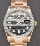 President 36mm Rose Gold with Baguette Diamond Bezel on Oyster Bracelet with Black Ferrite Diamond Dial