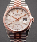 Datejust 36mm in Steel with Rose Gold Fluted Bezel on Jubilee Bracelet with Silver Palm Motif Dial