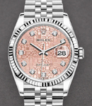 Datejust 36mm in Steel with White Gold Fluted Bezel on Jubilee Bracelet with Pink Jubilee Diamond Dial